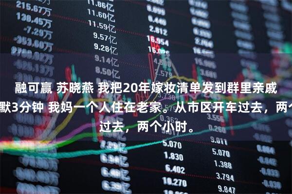 融可赢 苏晓燕 我把20年嫁妆清单发到群里亲戚集体沉默3分钟 我妈一个人住在老家。从市区开车过去，两个小时。